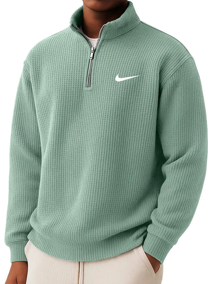 NK - Men's Loose Casual Waffle Stand Collar Half Zip Sweatshirt