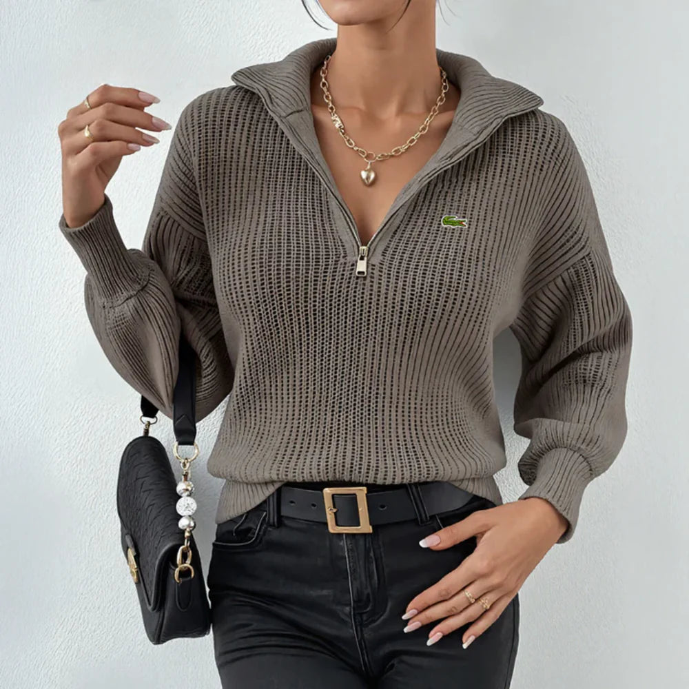 LCT - Women's Modern Zip-Neck Knit Top