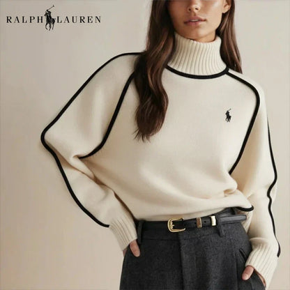 RL - Women's Elegant Contrast Knit Turtleneck Sweater