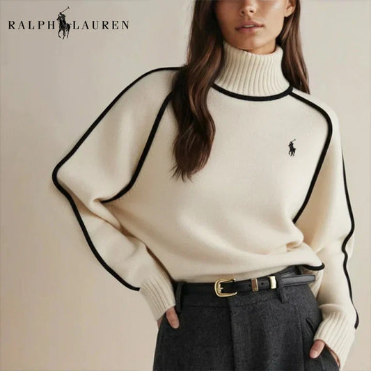 RL - Women's Elegant Contrast Knit Turtleneck Sweater