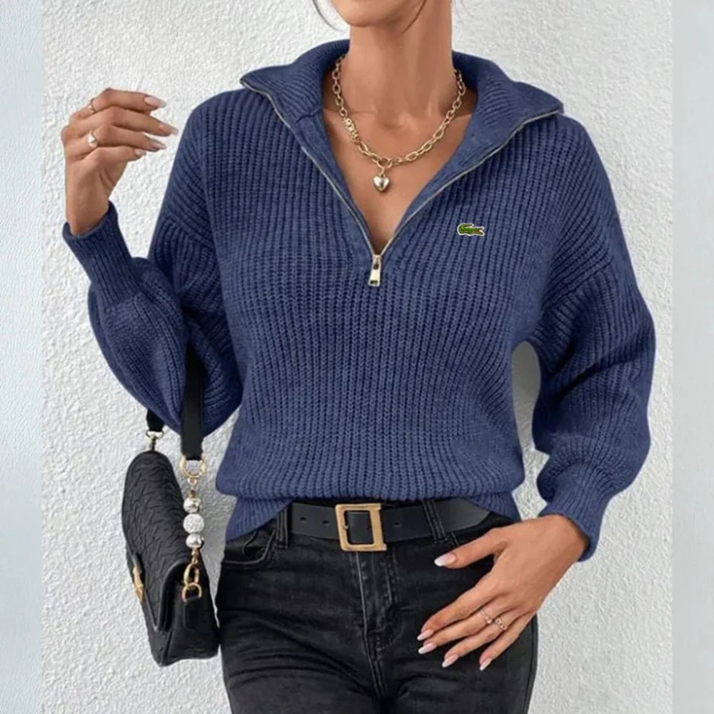 LCT - Women's Modern Zip-Neck Knit Top