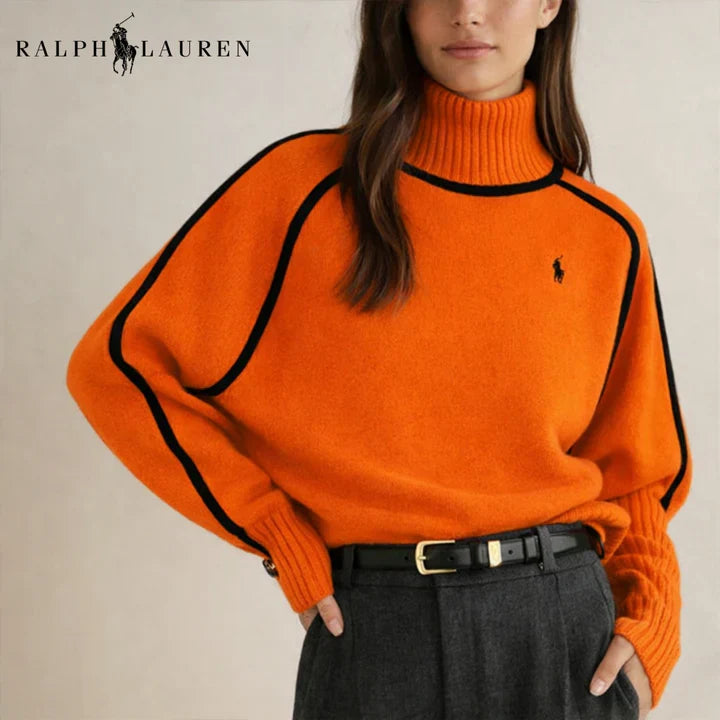 RL - Women's Elegant Contrast Knit Turtleneck Sweater