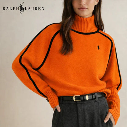 RL - Women's Elegant Contrast Knit Turtleneck Sweater