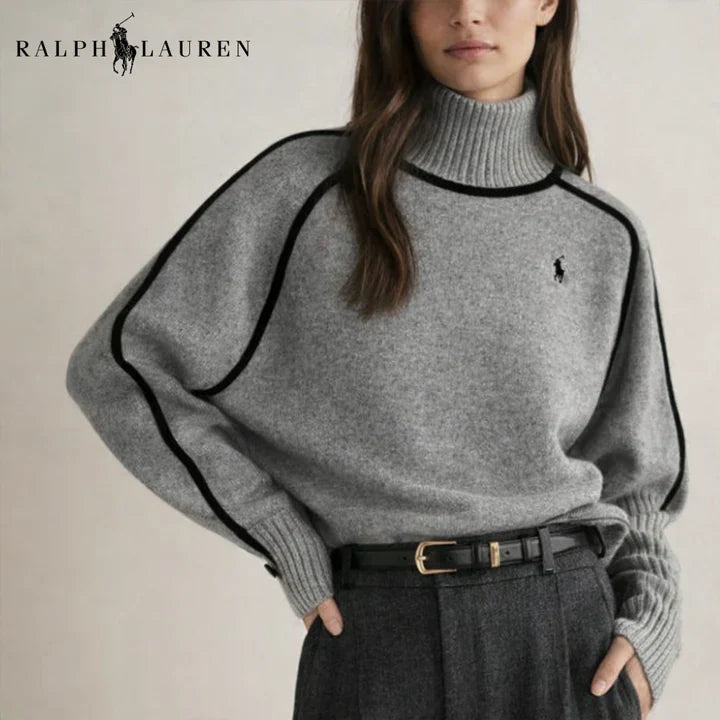 RL - Women's Elegant Contrast Knit Turtleneck Sweater