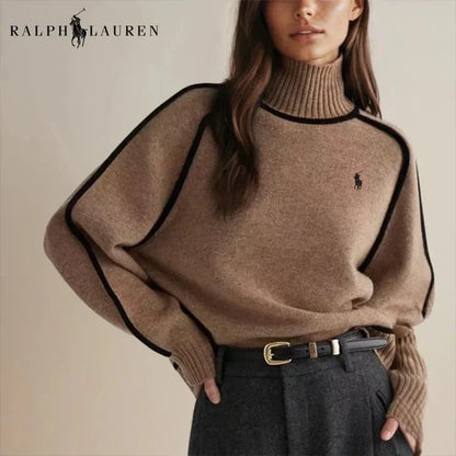 RL - Women's Elegant Contrast Knit Turtleneck Sweater